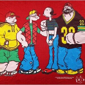 Vtg Popeye Shirt 90s Hip Hop Streetwear Y2K Red Size XL Graphic Tee 1993 King